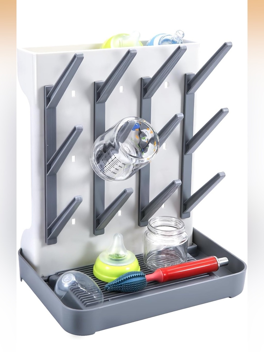 Multi-Peg Bottle Drying Rack in Gray and White - Brand:
